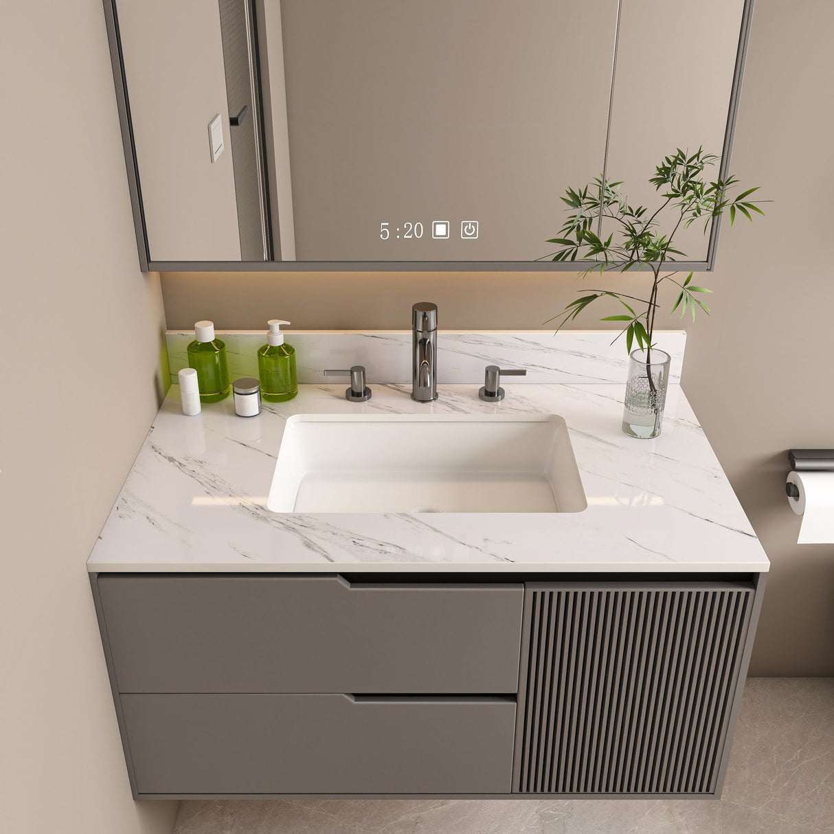 Bianco Carrara Venato Elegant Marble Vanity Top, Bathroom Vanity With Undermount Sink, Sintered Stone by Couch.com