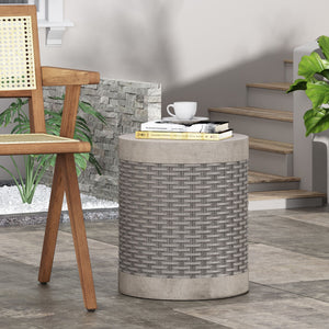 Outdoor Lightweight End Table Round Concrete Outdoor Side Table - Natural by Couch.com