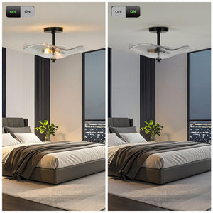 Ceiling Light Fixtures Flush Mount Indoor Outdoor Ceiling Light with Water Ripple Glass Shade (Black)