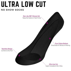 Soxbang Womens TRULY No Show Socks for Flats Heels Non Slip Cotton Ultra Low Cut Liner Socks(4-Black,8-9.5) 8-9.5 4-black