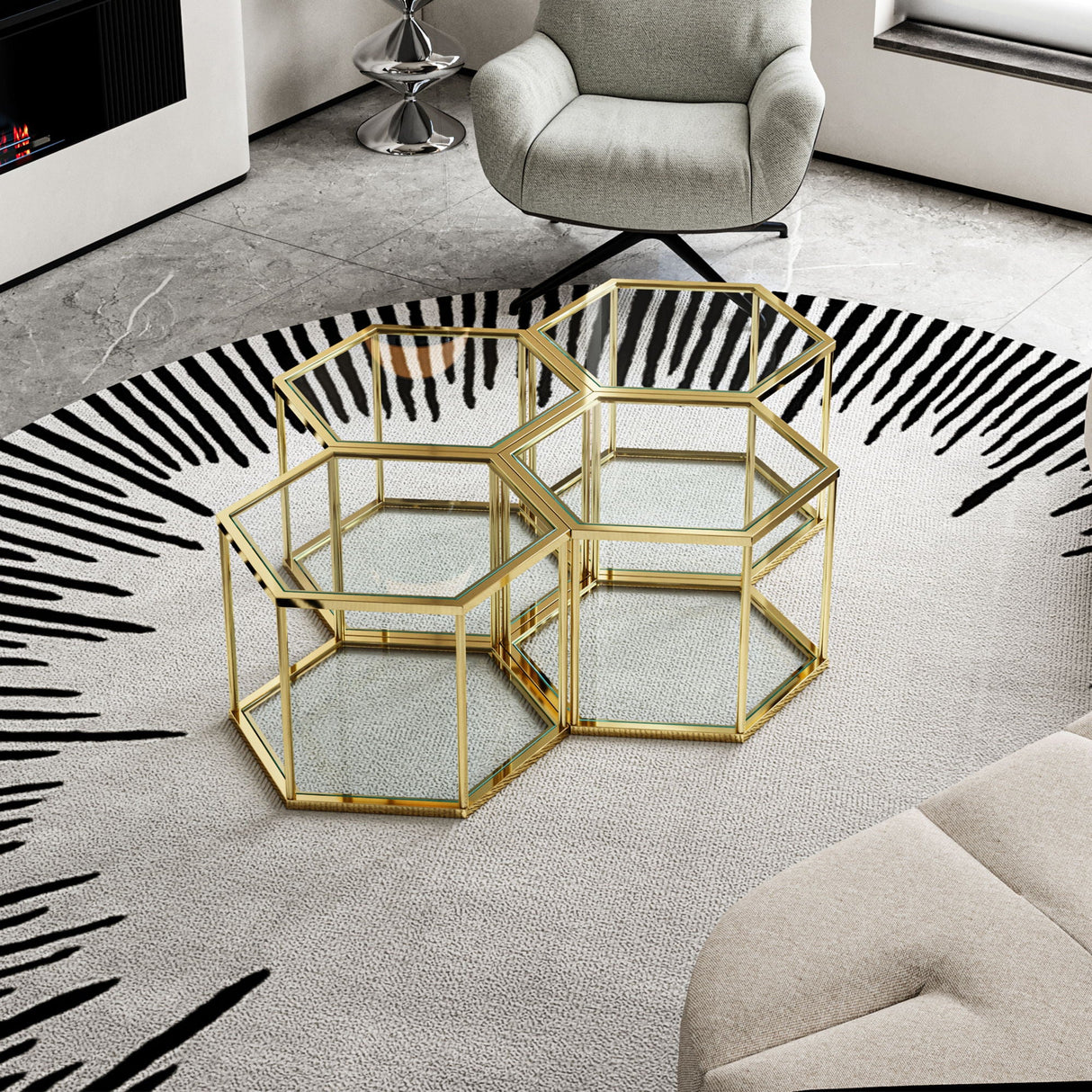 Modern Coffee Table With Double Layer Tempered Glass And Polygonal Design by Couch.com
