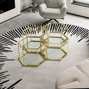 Modern Coffee Table With Double Layer Tempered Glass And Polygonal Design by Couch.com