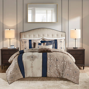 Cal King 7 Piece Jacquard Comforter Set with Throw Pillows