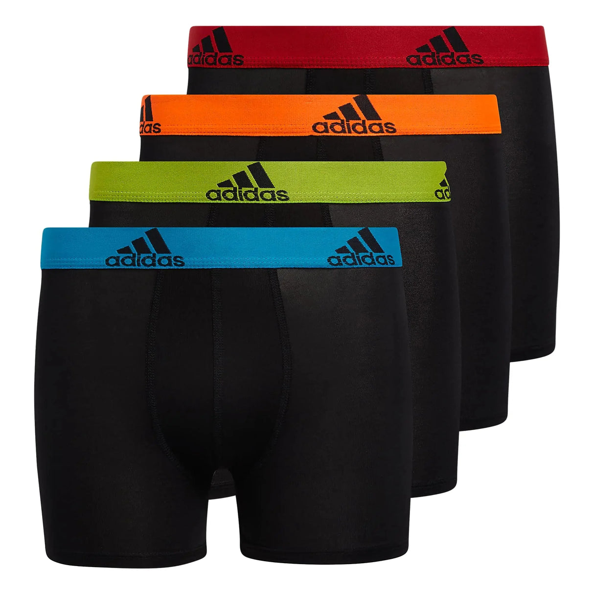 adidas Kids-Boy's Performance Boxer Briefs Underwear (4-Pack) Large Black/Solar Blue/Semi Solar Slime Green