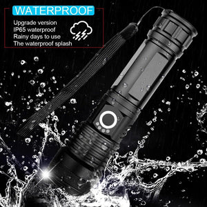 Adjustable Rechargeable Tactical Flashlight USB LED  Super Bright Zoomable IPX65 Waterproof Portable Torchlight Flash Lamp USB Charging For Hiking Camping Running Fishing