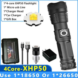 Adjustable Rechargeable Tactical Flashlight USB LED  Super Bright Zoomable IPX65 Waterproof Portable Torchlight Flash Lamp USB Charging For Hiking Camping Running Fishing
