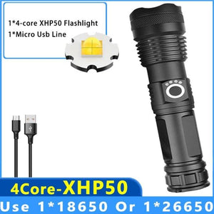 Adjustable Rechargeable Tactical Flashlight USB LED  Super Bright Zoomable IPX65 Waterproof Portable Torchlight Flash Lamp USB Charging For Hiking Camping Running Fishing