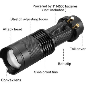 Adjustable Rechargeable Water Resistant Super Bright Mini Handheld Flashlights LED Zoomable Flashlight For Camping Fishing  Bicycle Light Kids Indoor Outdoor Hiking