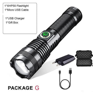 Adjustable Rechargeable  Waterproof LED Flashlights Rechargeable High Lumens Torchlight Zoomable Torch USB Charging Waterproof 5 Modes With Power Display For Camping Hiking Outdoor Emergency