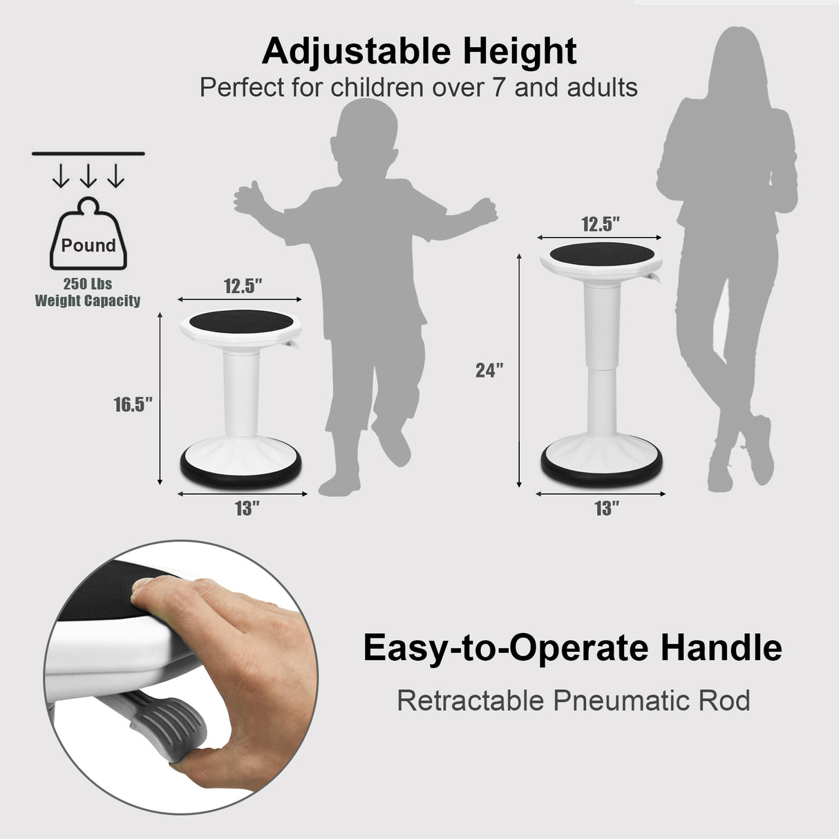 Adjustable Active Learning Stool Sitting Home Office Wobble Chair with Cushion Seat -Black