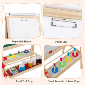 Adjustable Double-sided Easel with 4 Paint Cups-Natutral
