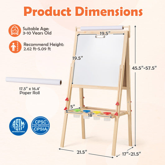 Adjustable Double-sided Easel with 4 Paint Cups-Natutral