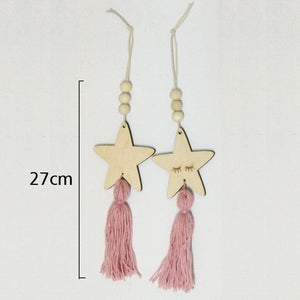 Adorable Sleepy Eye Eyelash Kids Room Decoration Crafts Wood  Wall Hanging Stars Decorative Beads Tassel Photography Props Gift For Kids Bedroom Decor Makeup Sticker For Girls Room Wall Art