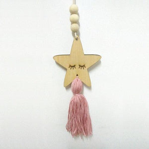 Adorable Sleepy Eye Eyelash Kids Room Decoration Crafts Wood  Wall Hanging Stars Decorative Beads Tassel Photography Props Gift For Kids Bedroom Decor Makeup Sticker For Girls Room Wall Art