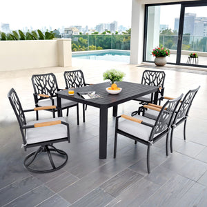 Outdoor Patio Furniture Dining Set With Sunbrella Fabric, Rectangular Table With Umbrella Hole by Couch.com