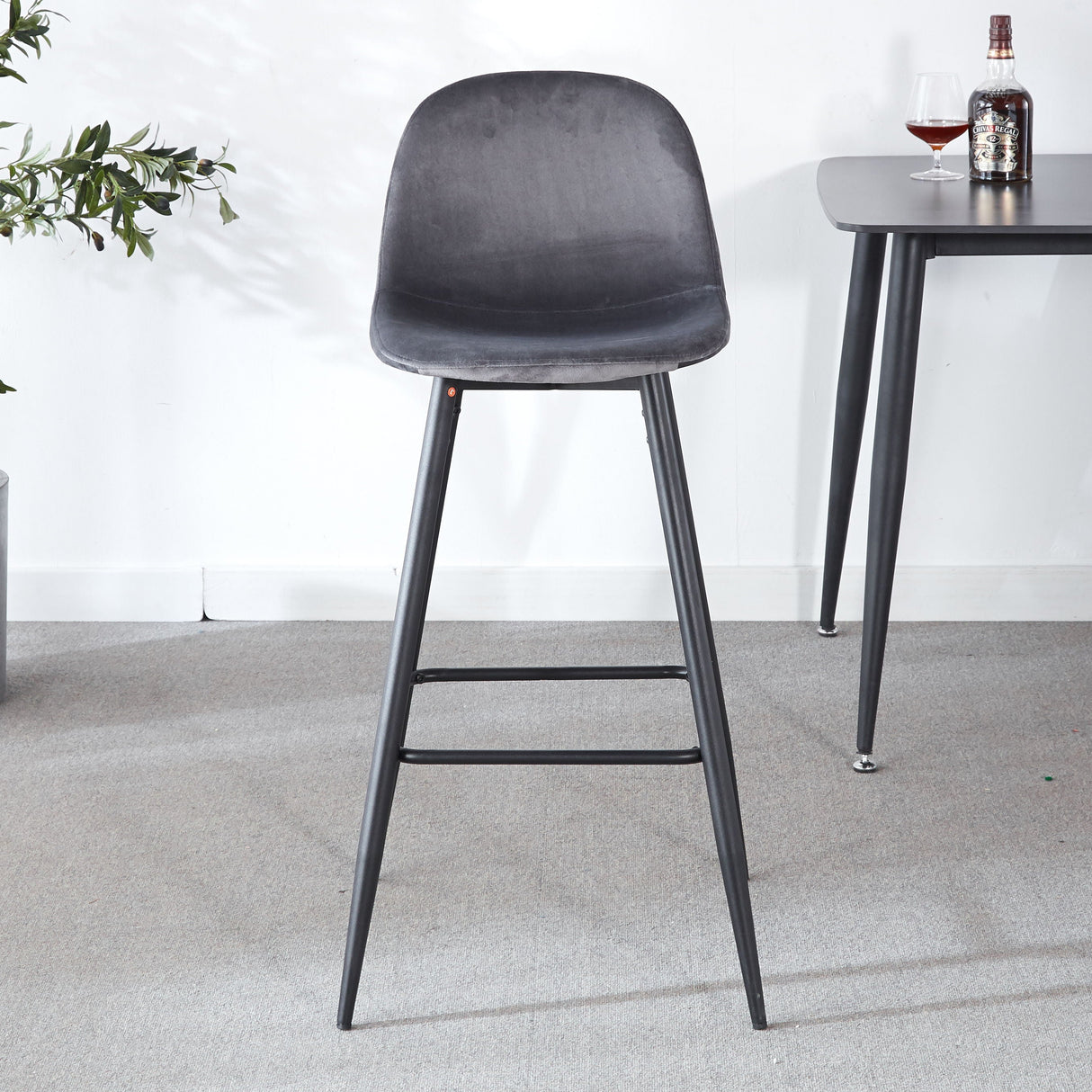 Bar Stool (Set of 2) Modern Counter Bar Height Chair With Back, Sturdy Metal Legs & Footrests, Island Stool For Kitchen Bar - Gray by Couch.com