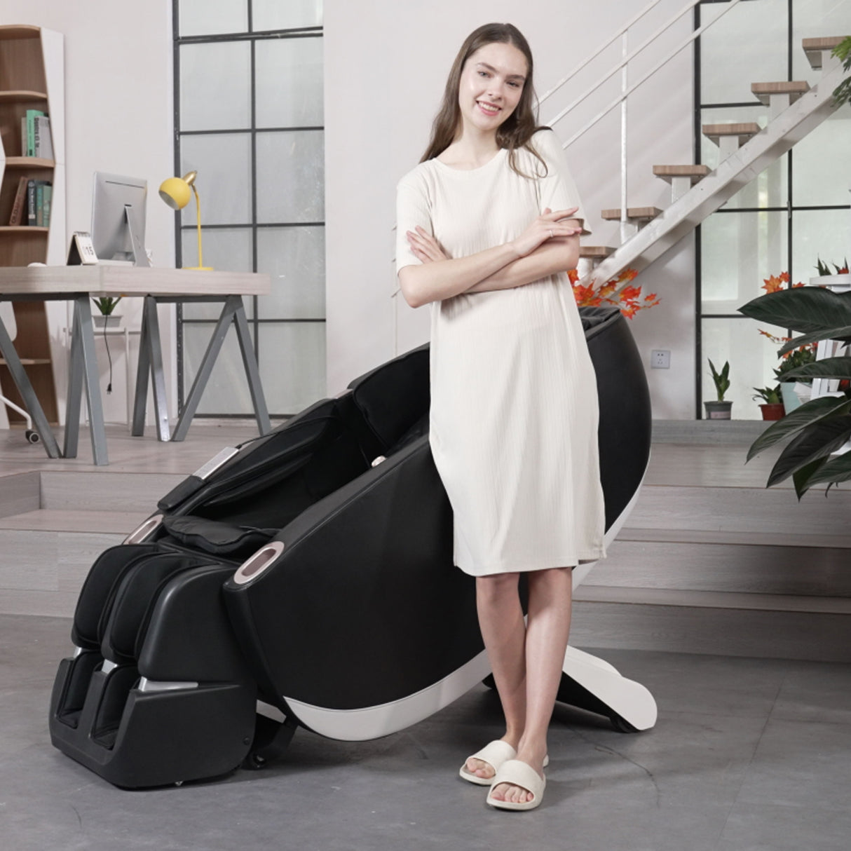 SL Type Pulley Guide, 2D Motor-Massage Manipulator-Space Saver Design, Track Sliding Zero Gravity Multifunction Massage Chair - Black by Couch.com