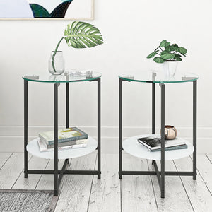 JWS Tempered Glass End Table (Set of 2), Round Coffee Table For Bedroom Living Room Office - Black by Couch.com