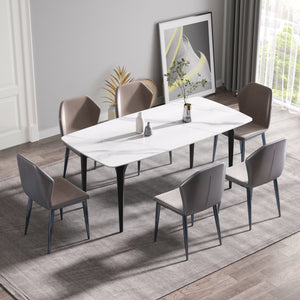 70.87" Modern Artificial Stone Curved Black Metal Leg Dining Table, Can Accommodate 6-8 People - White / Black by Couch.com