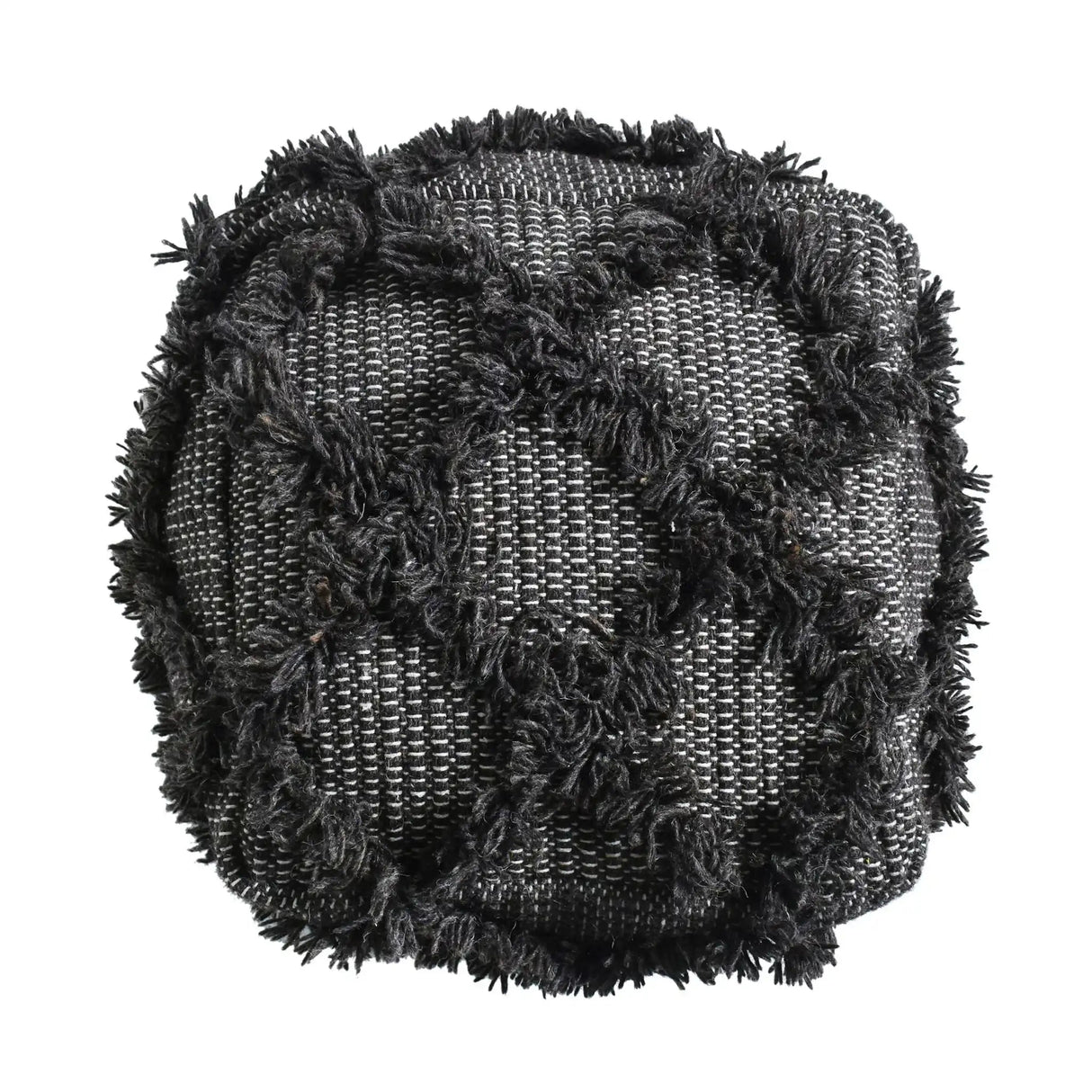 Jumanji Handcrafted Wool and Cotton Pouf - Brown