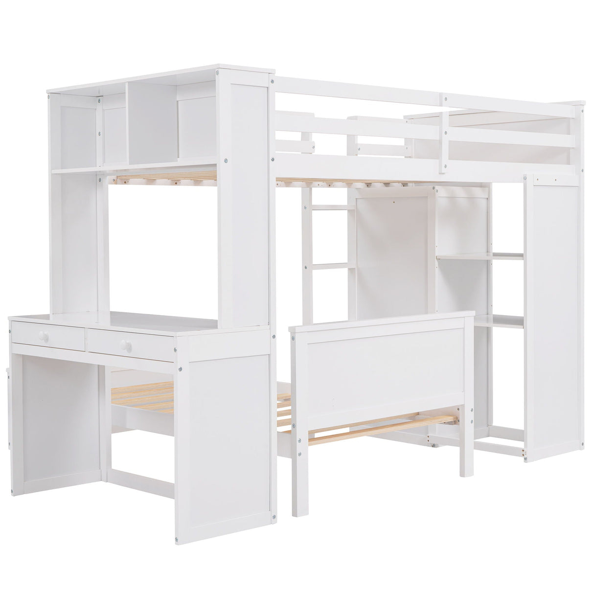 Loft Bed With A Stand Alone Bed, Shelves, Desk, And Wardrobe by Couch.com