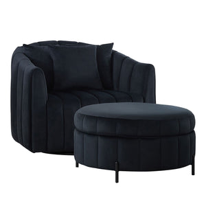 Oversized Velvet Swivel Barrel Accent Chair And Ottoman Set With Storage by Couch.com