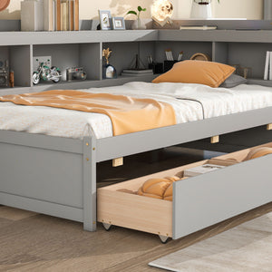 Twin Bed With L-Shaped Bookcases, Drawers by Couch.com