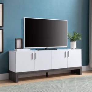 Side Credenza With 4 Doors, Storage Cabinets, TV Stand - White / Distressed Gray by Couch.com