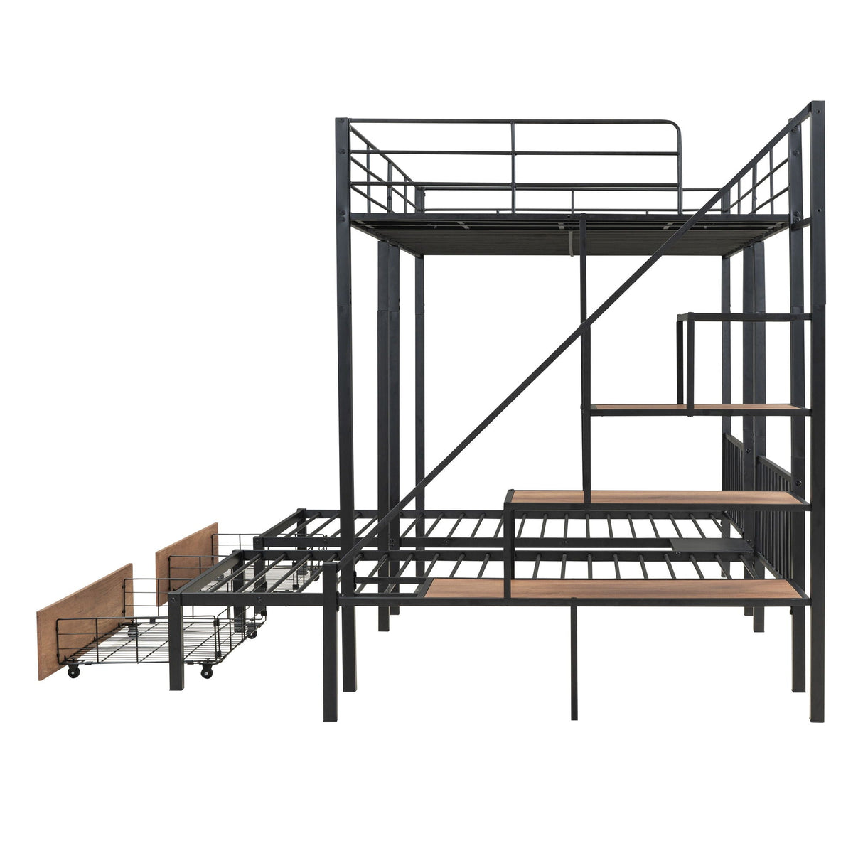 Couch.com Full Over Twin-Twin Triple Bunk Bed With Drawers And Staircase Black, Durable Design, Metal Construction, Black Finish by Couch.com