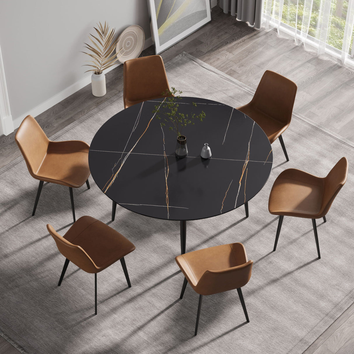 Modern Man-Made Stone Round Dining Table-Position For 6 People by Couch.com