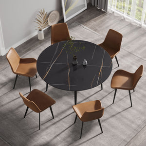 Modern Man-Made Stone Round Dining Table for 6 People