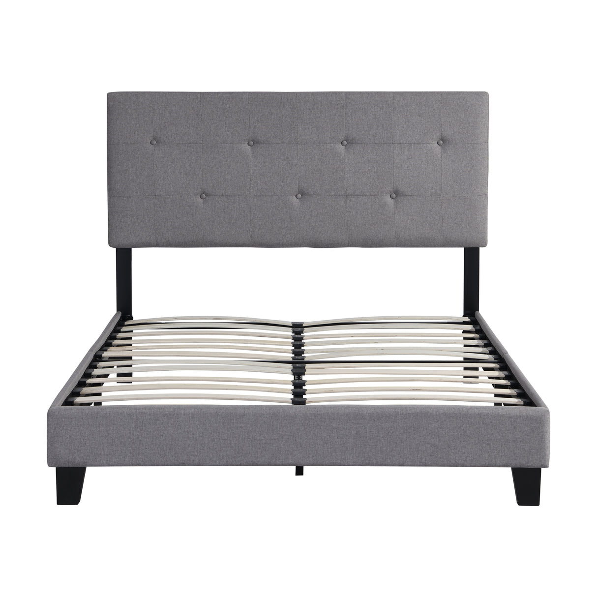 Queen Size Upholstered Platform Bed Frame With Button Tufted Linen Headboard, No Box Spring Needed, Wood Slat Support - Gray by Couch.com