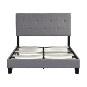 Queen Size Upholstered Platform Bed Frame With Button Tufted Linen Headboard, No Box Spring Needed, Wood Slat Support - Gray by Couch.com