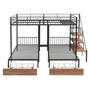 Couch.com Full Over Twin-Twin Triple Bunk Bed With Drawers And Staircase Black, Durable Design, Metal Construction, Black Finish by Couch.com