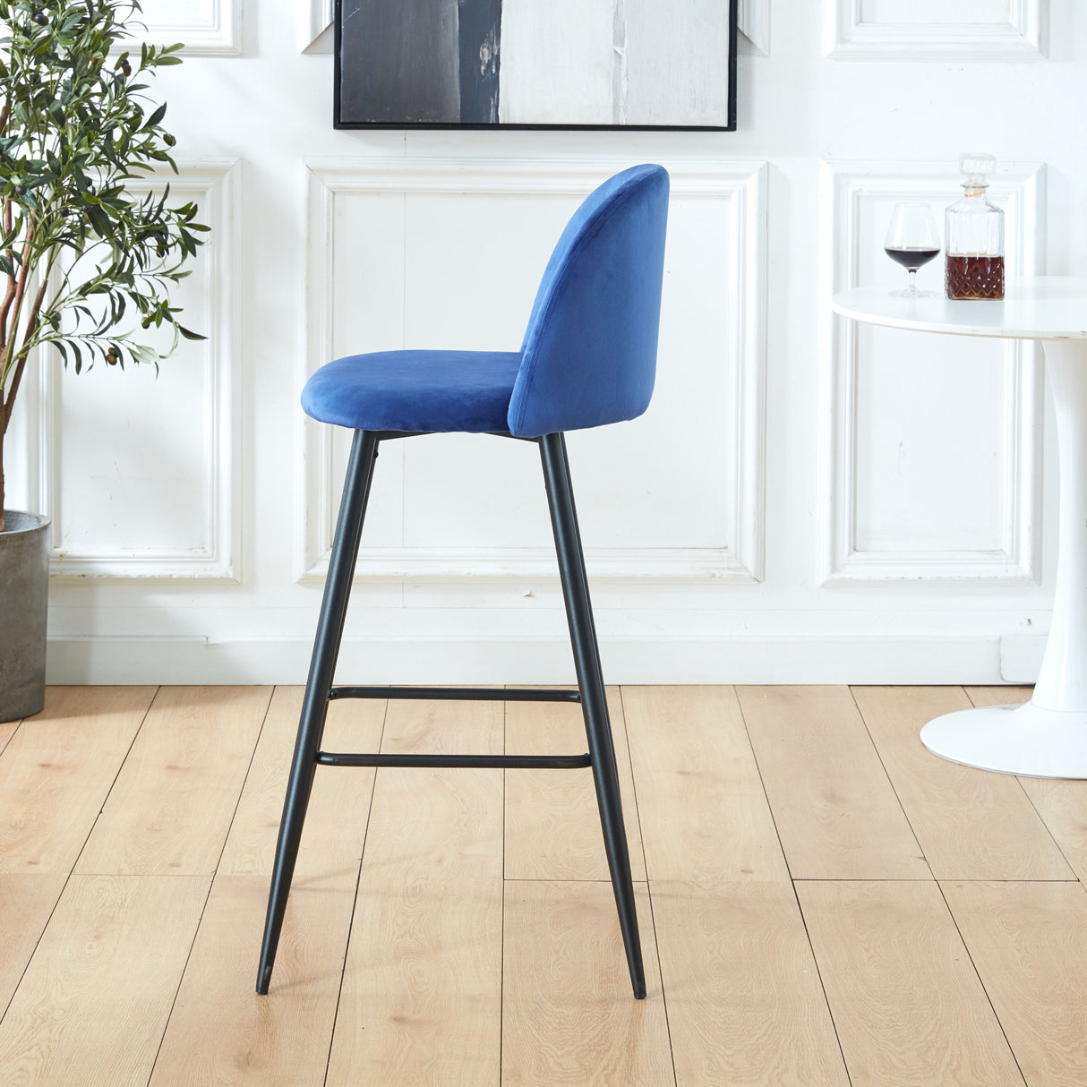 Bar Stool (Set of 2) Modern Counter Bar Height Chair With Back, Sturdy Metal Legs & Footrests, Island Stool For Kitchen Bar - Blue by Couch.com