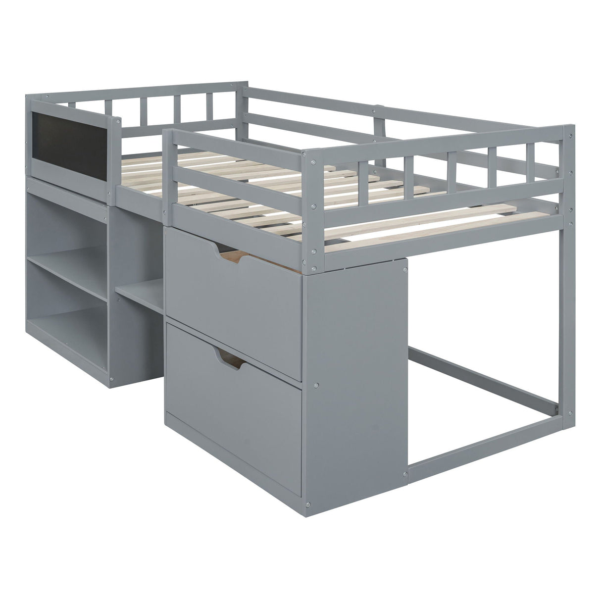 Low Loft Bed With Rolling Desk, Shelf And Drawers by Couch.com