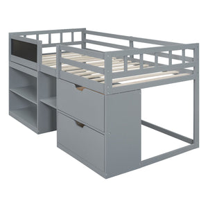 Low Loft Bed With Rolling Desk, Shelf And Drawers by Couch.com