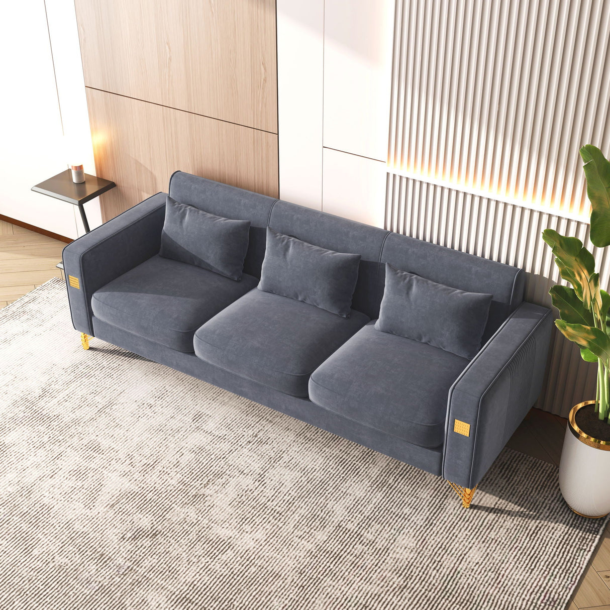 Velvet Sofa With Pillows And Metal Leg For Living Room by Couch.com