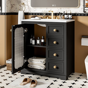 Bathroom Vanity With A Soft Close Glass Door, Adjustable Shelves, And Three Drawers by Couch.com