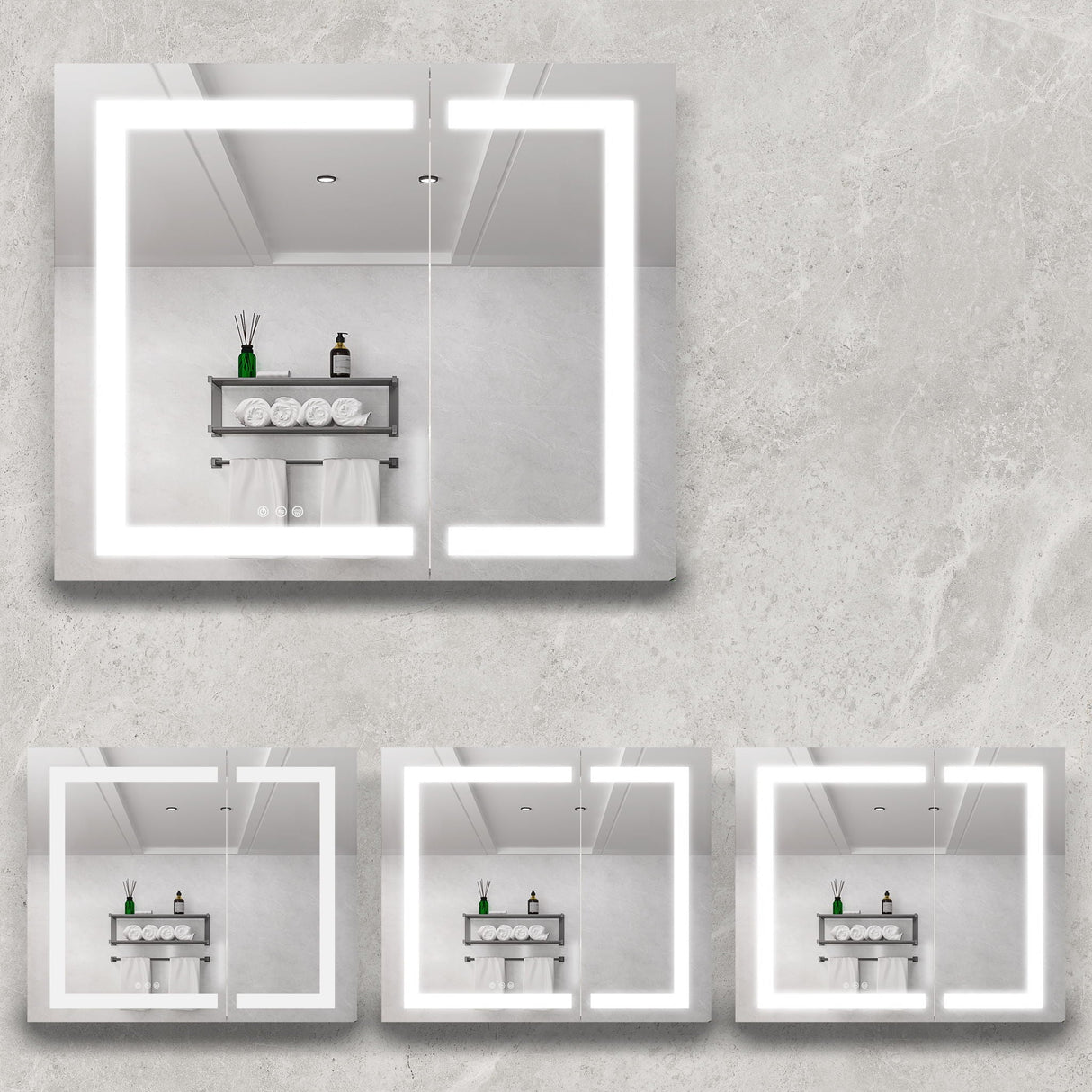 36" X 30" Medicine Cabinet With LED Vanity Mirror, Anti-Fog Recessed Or Surface Mount Bathroom Double Door Large Storage 3000K~6000K Bright Lighted Aluminum Storage Cabinet With Touch Switch - Silver by Couch.com