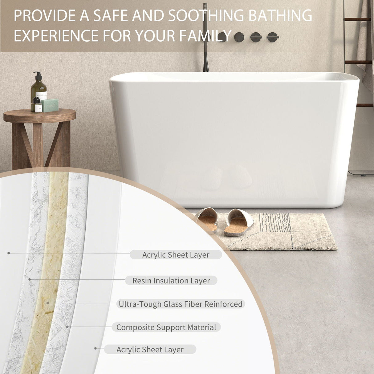 49'' Acrylic Freestanding Soaking Bathtub, Square-Shape Japanese Soaking Hot Tub, Sit-In Design With Chrome Overflow And Drain For Express Delivery 23Amazing-49 (W1920P179228) - Glossy White by Couch.com