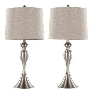 Ashland 27" Contemporary Metal Table Lamp Set in Brushed Nickel