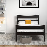 Twin Size Rustic Style Platform Bed Frame with Headboard and Footboard-Dark Brown