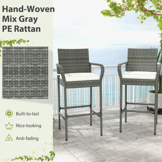 All Weather PE Rattan Bar Chairs Set of 4 with Armrests and Seat Cushions for Porch Backyard