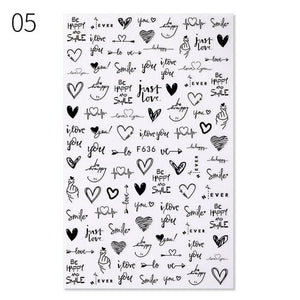 Alphabet Love Shaped  Pattern 3D Nail Stickers Slider Valentine Day Decals Foil For Love Nail Art Decoration Pop Art Nail Stickers Sexy Girl Designs Comics Water Transfer Decals Manicure Lips Nail Art Decorations Slider Nail Art Stickers