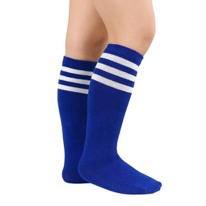 American Trends Kids Toddler Soccer Socks Knee High Tube long Socks Three Stripes Uniform Socks for Boys Girls 1-9 years 1-3T 1 Pack Navy Blue White