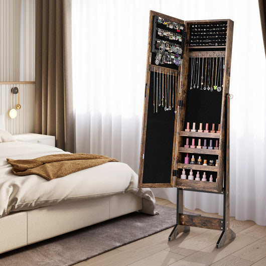 Mirrored Standing Jewelry Cabinet Storage Box-Brown