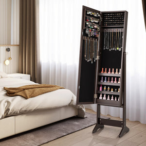 Mirrored Standing Jewelry Cabinet Storage Box-Rustic Brown