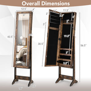Mirrored Standing Jewelry Cabinet Storage Box-Brown
