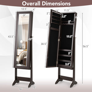 Mirrored Standing Jewelry Cabinet Storage Box-Rustic Brown